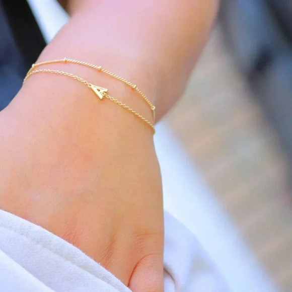 ▶ LIMITED EDITION!! Letter A-Z Initial Gold Bracelet 2 Layered Chain, ELDM22188 - Picture 10 of 16